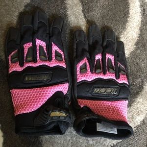 Icon black and pink medium motorcycle gloves